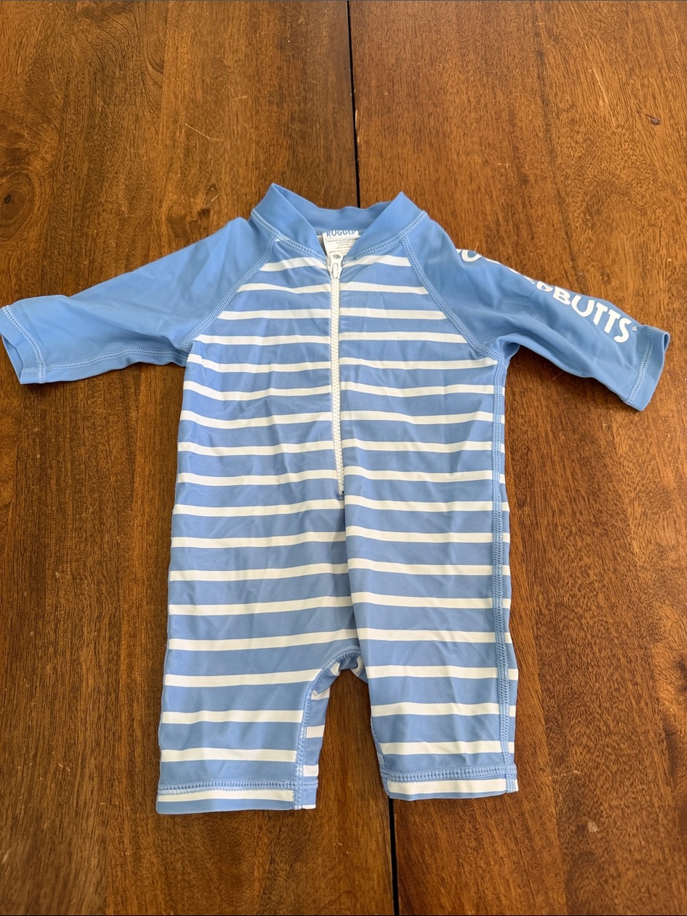Blue & White Striped Baby Rash Guard Romper
